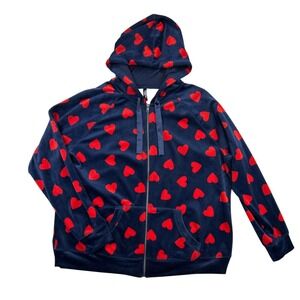 Torrid Hoodie Jacket Womens‎ Plus Blue Red Hearts Velour Zip Up Sleep